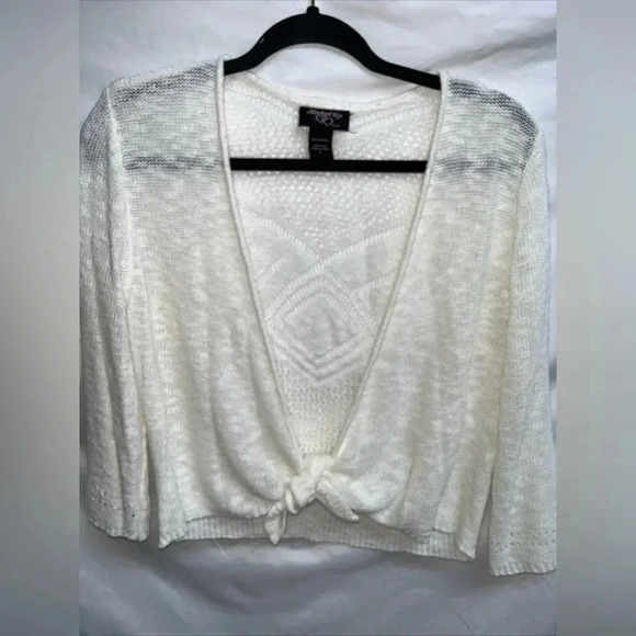hooked up by iot Women’s Size L white crocheted tie sweater - Picture 1 of 6